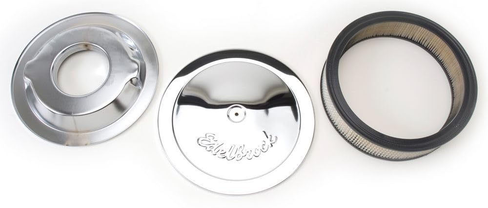 Edelbrock 1221 close-up of triple chrome finish highlighting durable steel construction