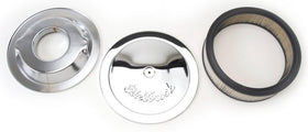 Edelbrock 1221 close-up of triple chrome finish highlighting durable steel construction