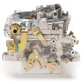 Edelbrock 1405 top view showing manual choke and throttle linkage, for easy manual control