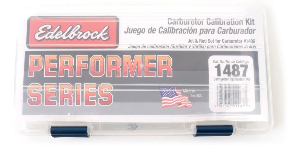 Edelbrock 1487 kit overhead view showing rods jets springs for quick tuning