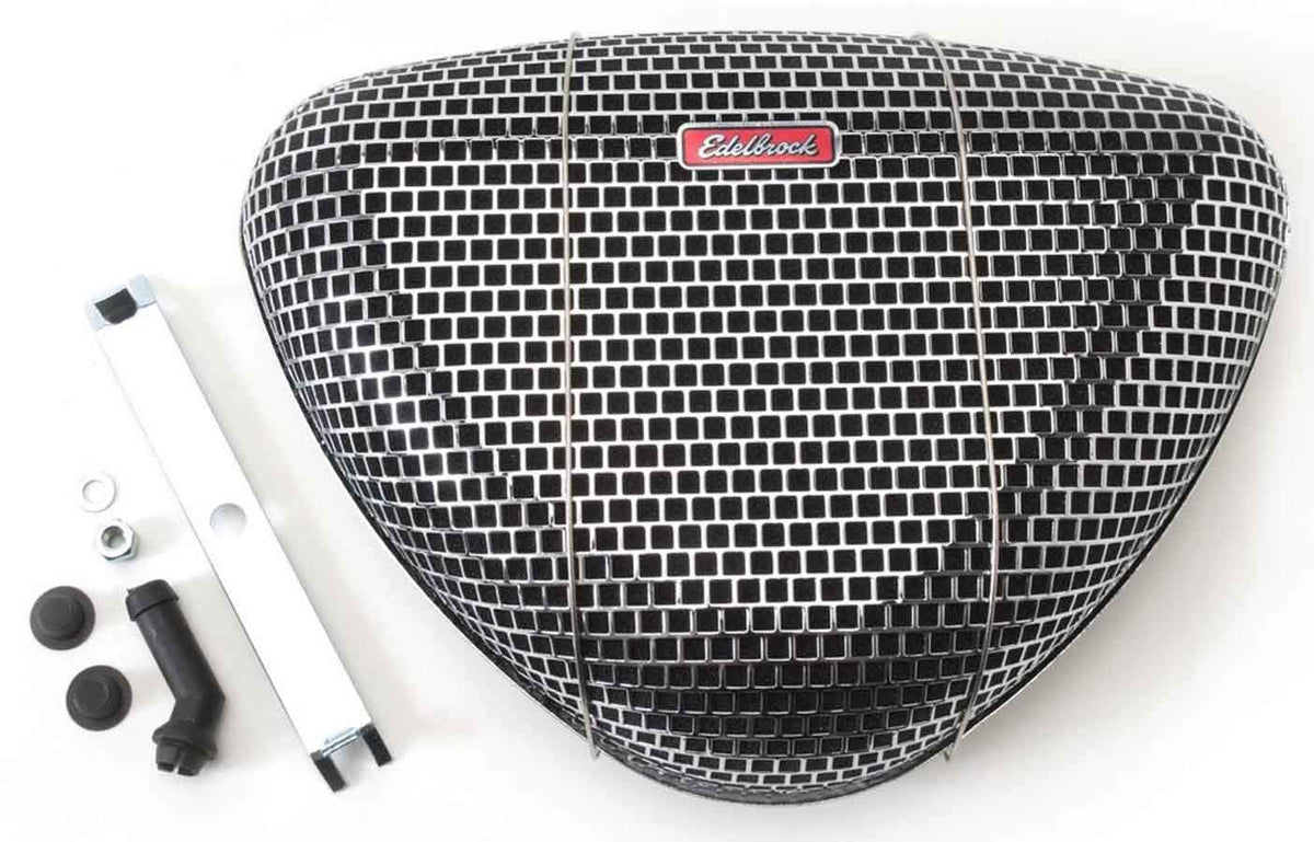 Edelbrock air cleaner steel mesh top showing high-flow benefit