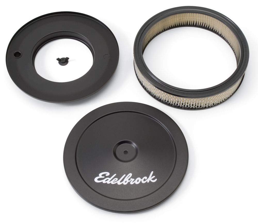 Edelbrock black 10-inch front view showing fit and airflow benefits