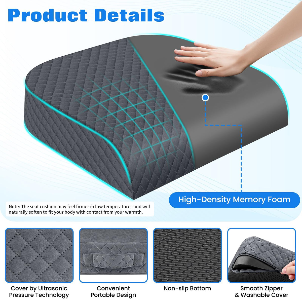 EdenDwell cushion beveled edge detail demonstrating posture-friendly seating angle