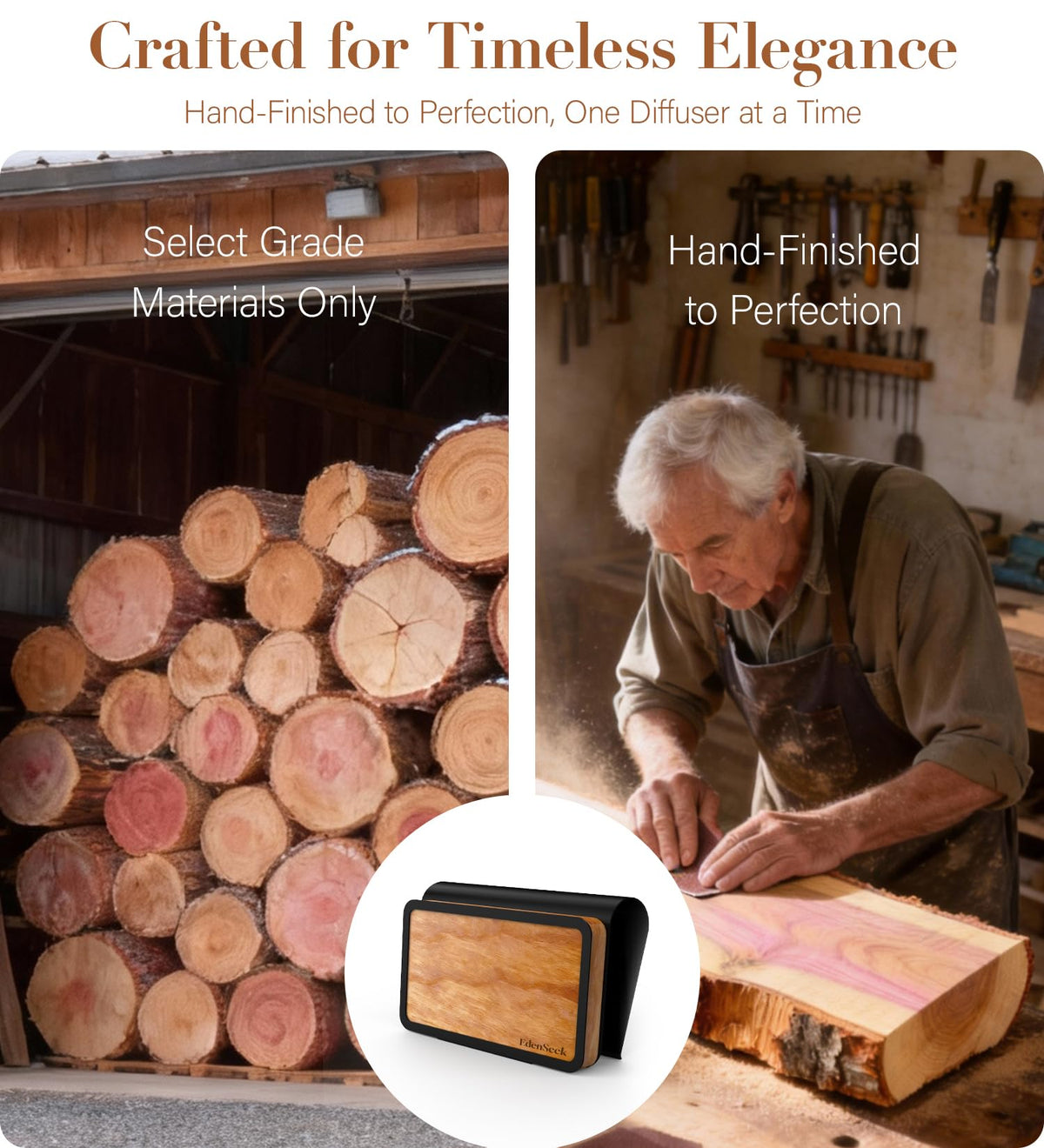 EdenSeek diffuser held in hand showing compact size and easy portability benefit