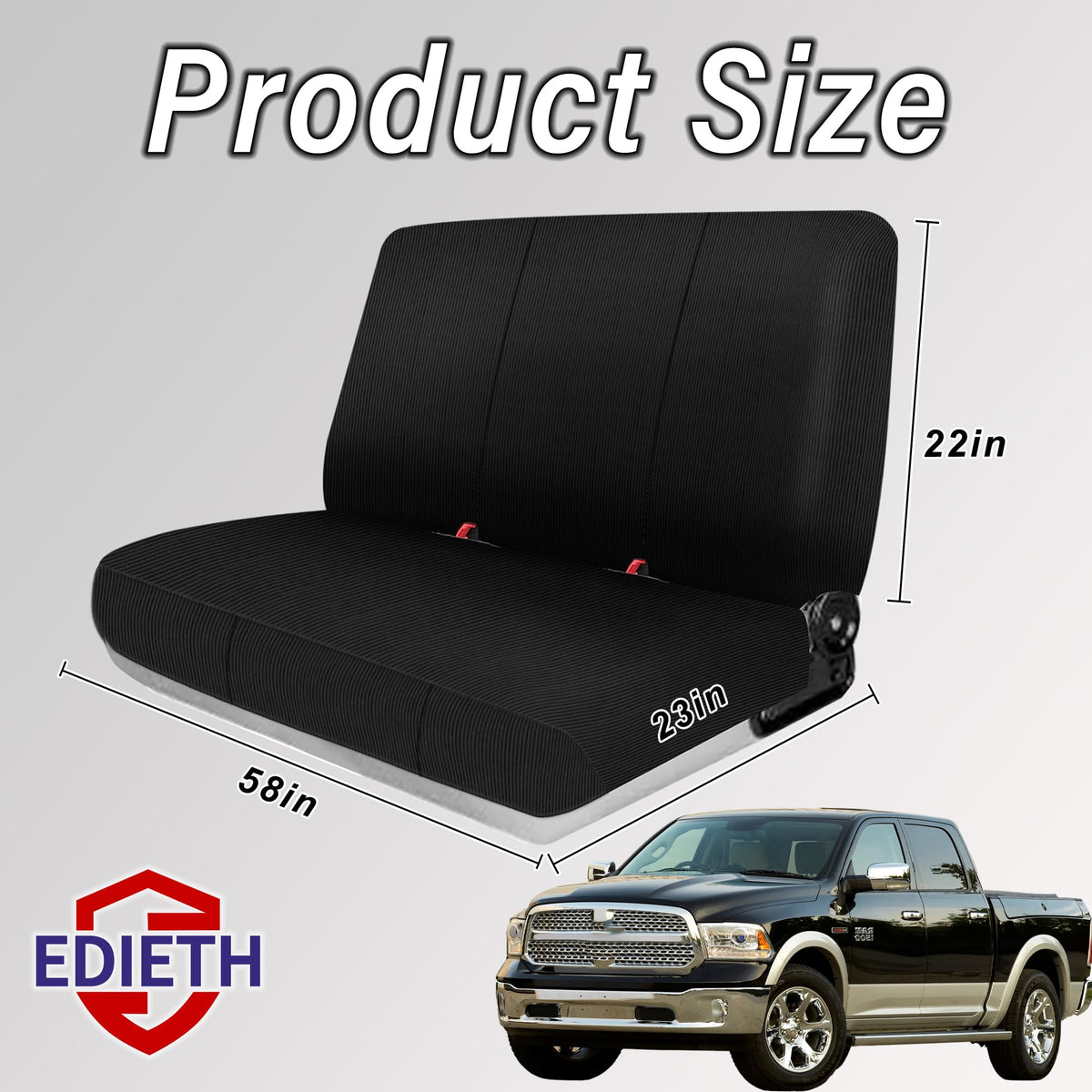 EDIETH installed on full-size pickup front bench demonstrating snug fit