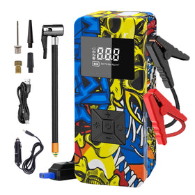 EDOMOL front view of jump starter showing compact design and ports for versatile use
