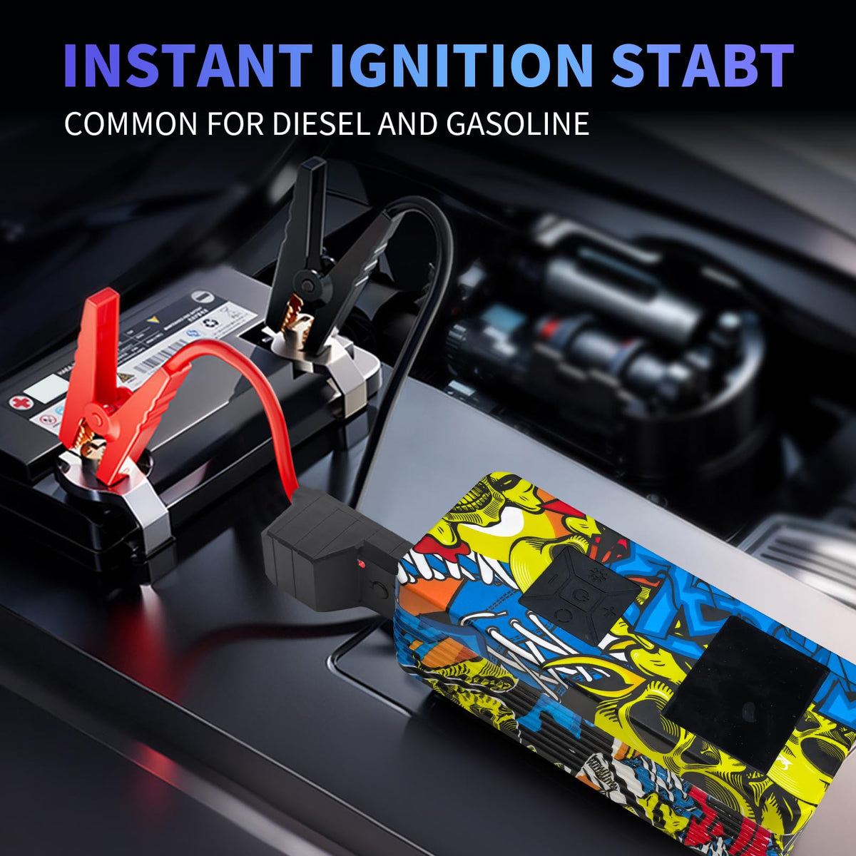 EDOMOL smart jumper cables and included inflation valves laid out to show accessories