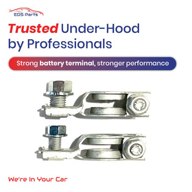 EDS terminals installed on a car battery in engine bay demonstrating straightforward DIY replacement