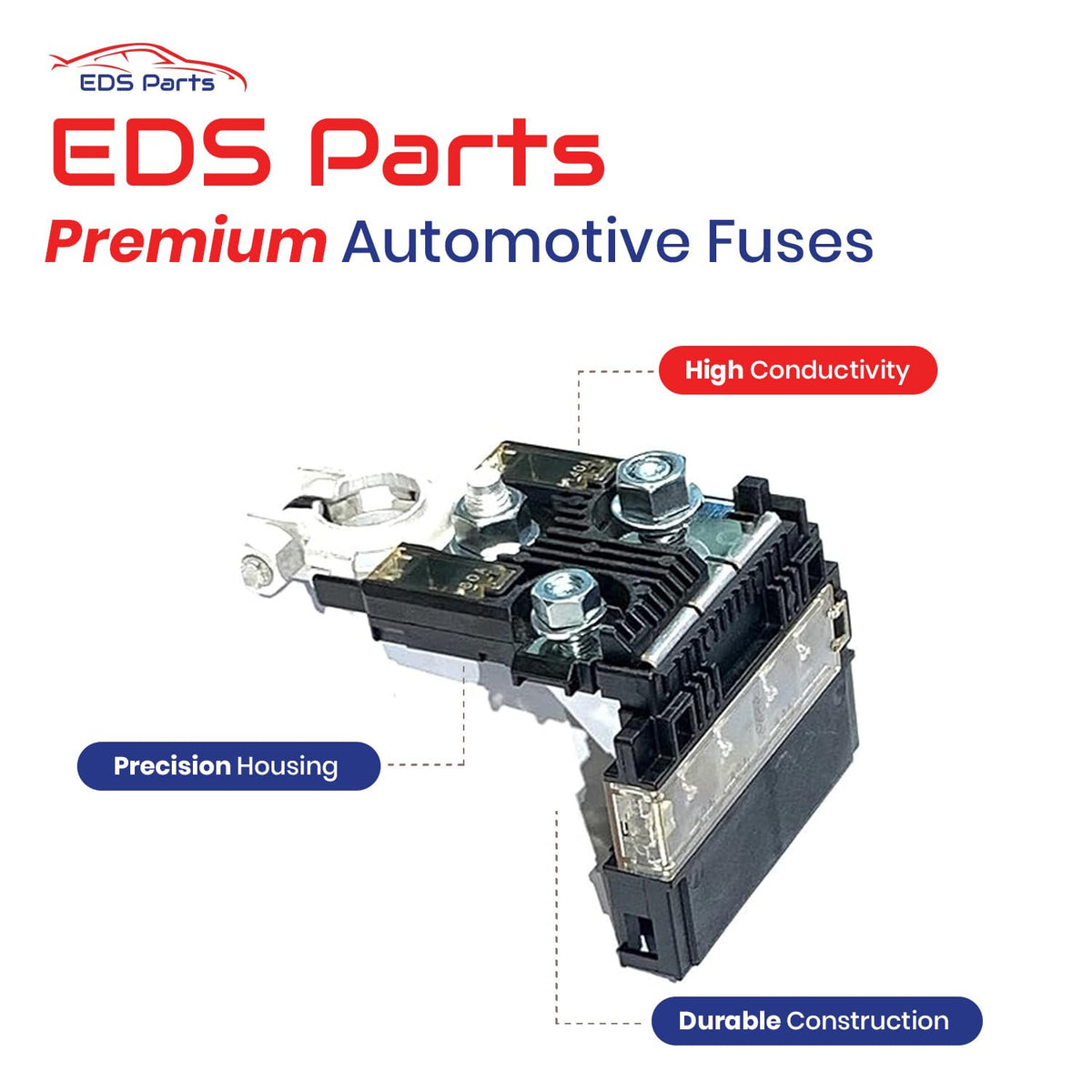 EDS positive battery terminal detail with nuts, provides secure battery connection