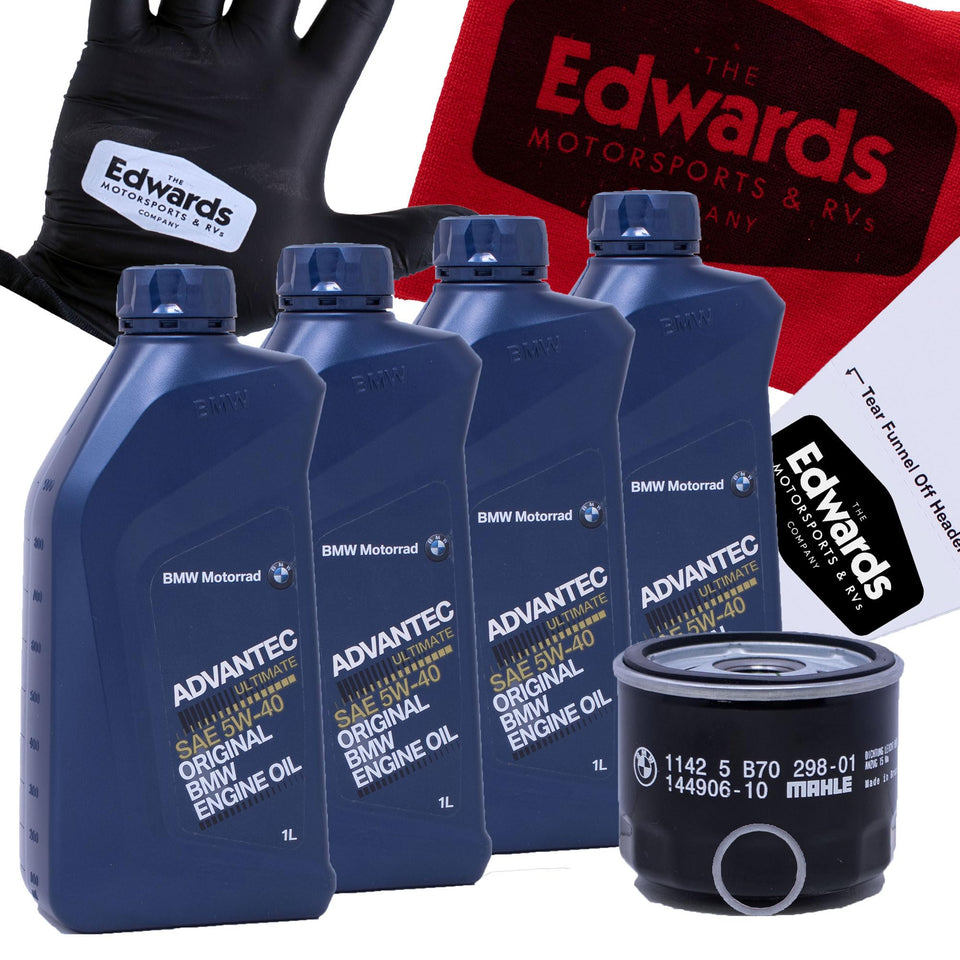 THE EDWARDS MOTORSPORTS oil kit front packaging showing all included items and convenience