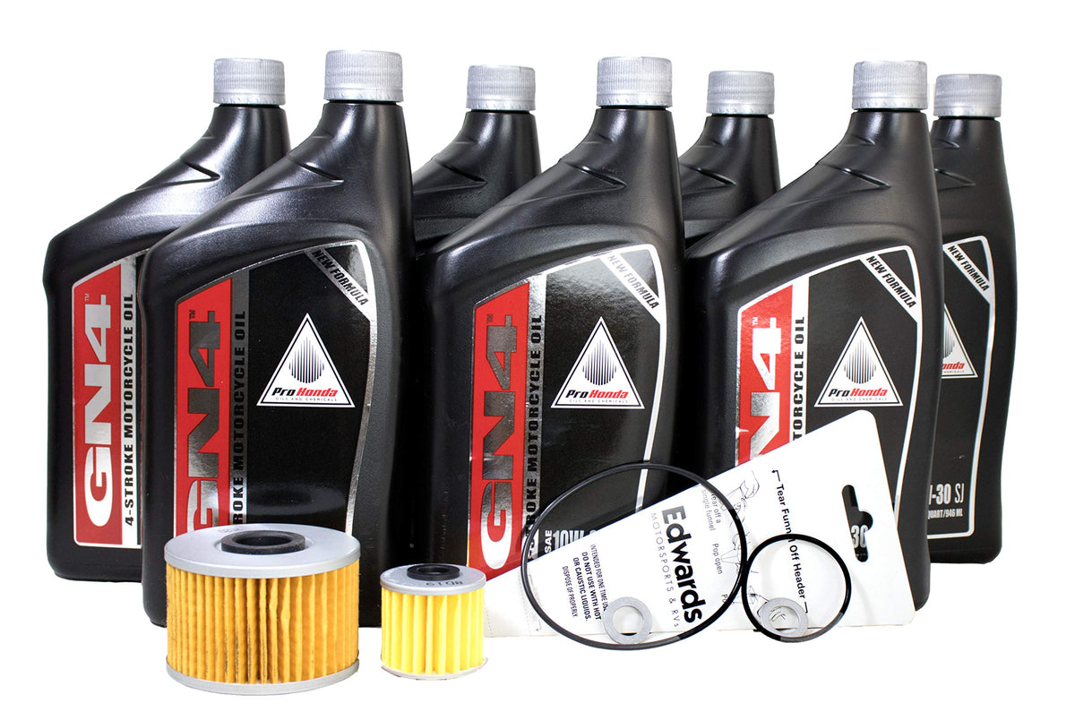 Edwards Motorsports and RV's kit front view showing oil, filters and funnel for quick service