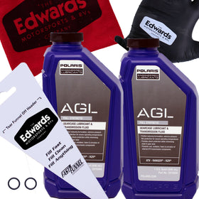 THE EDWARDS MOTORSPORTS & RVS COMPANY kit front packaging showing fluid and accessories, clear identification benefit