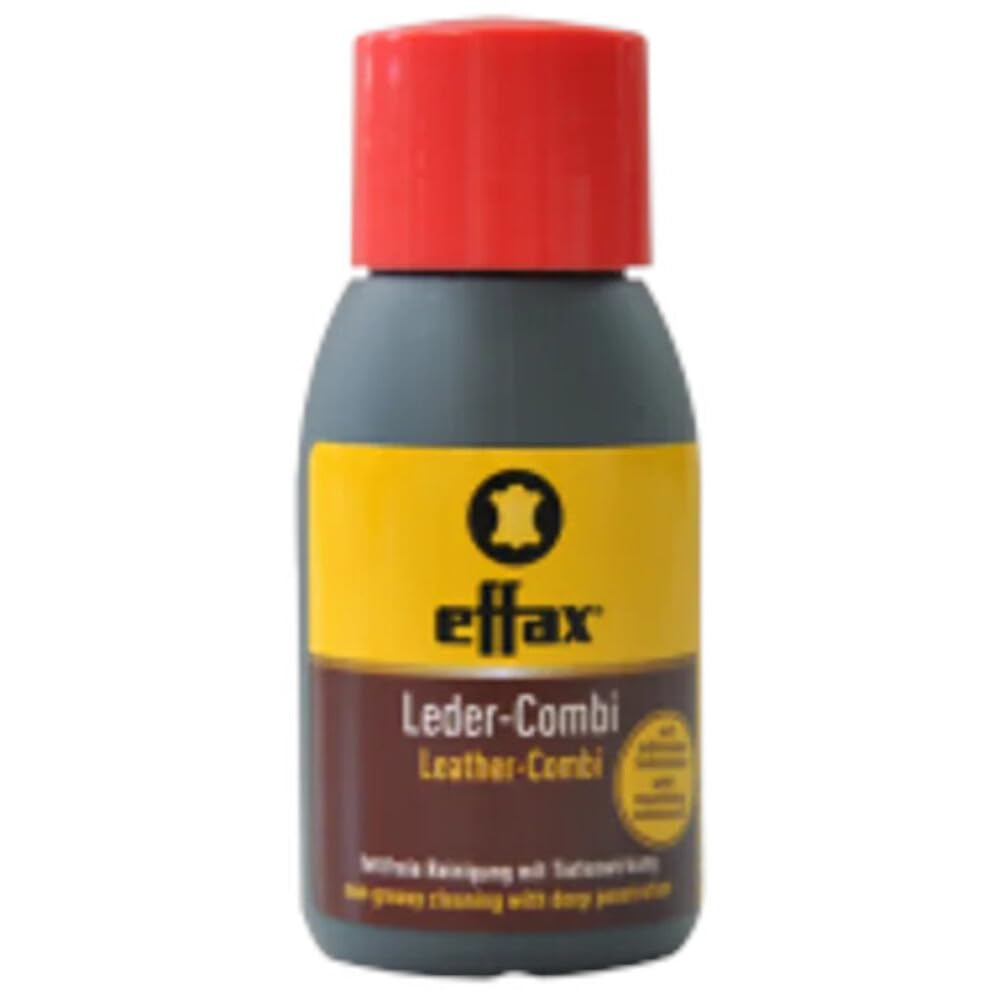 Effax combi bottle applied to leather boot showing restoration of suppleness and clean finish benefit