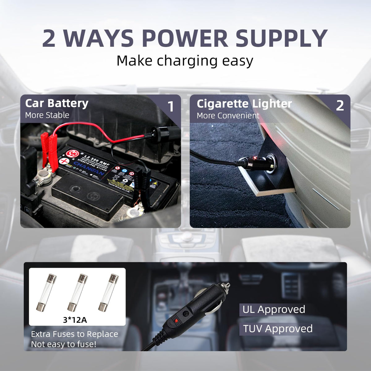 EFFIROSO control panel and 12V connector for simple one-touch operation benefit
