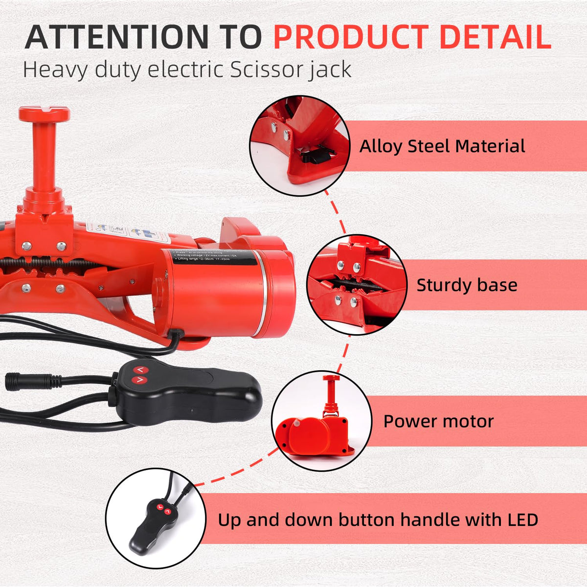 EFFIROSO jack detail close-up showing sturdy scissor mechanism and safety