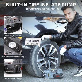EFFIROSO tire inflator closeup showing pressure gauge for quick inflation benefit