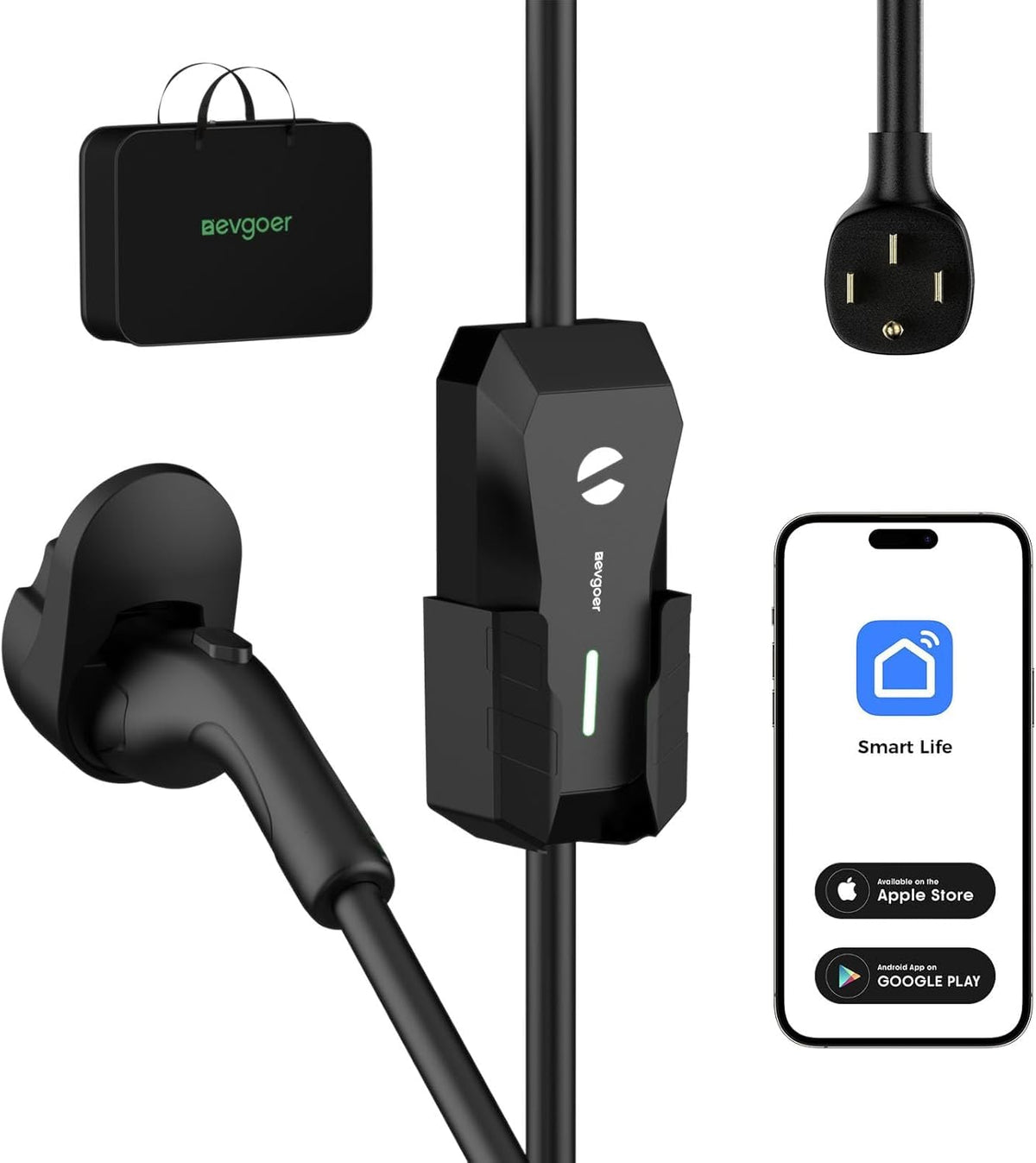 EG evgoer front view showing compact charger, reliable home charging