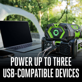 EGO POWER+ powering a laptop illustrating clean power for electronics