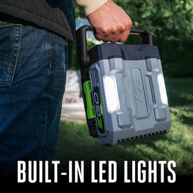 EGO POWER+ held in hand to show compact scale and portable convenience