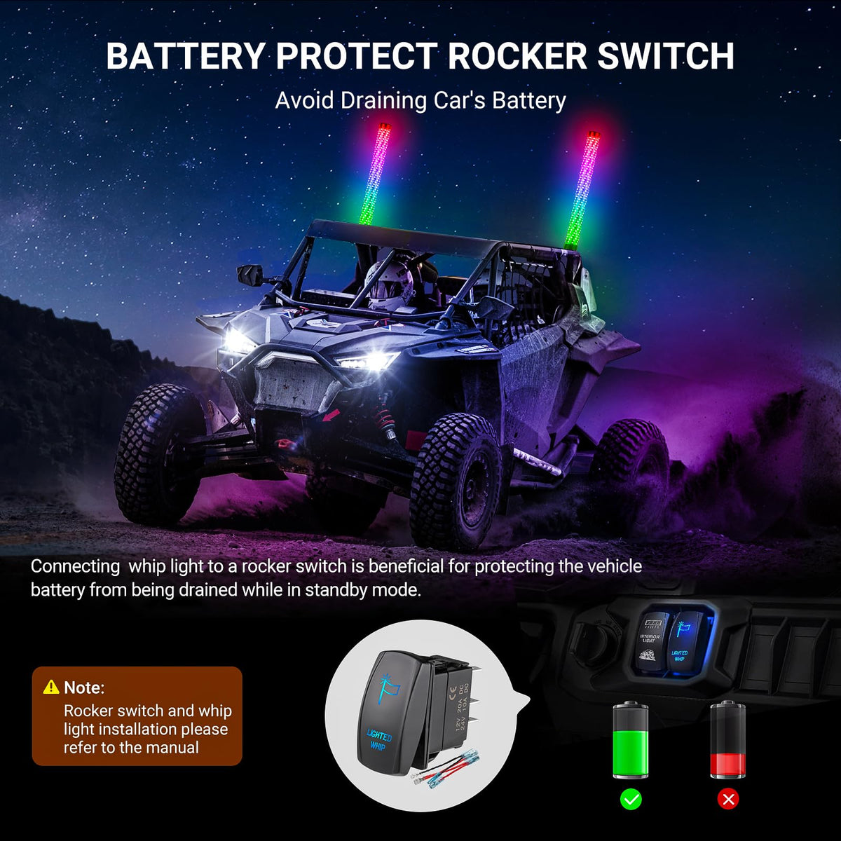 Ehaho flags and rocker switch mounted for convenience and safety
