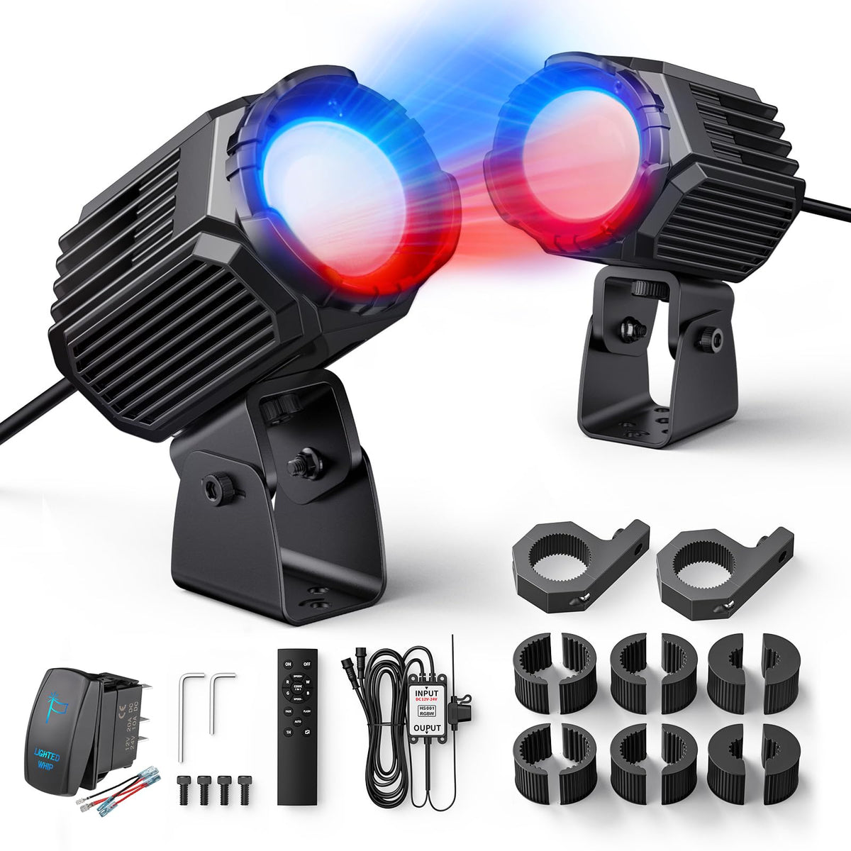 Ehaho front view of whipless LED light showing compact durable design and bright beam