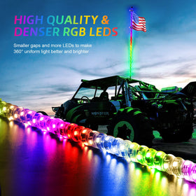 Ehaho whip mounted on UTV side view demonstrating improved night visibility and style