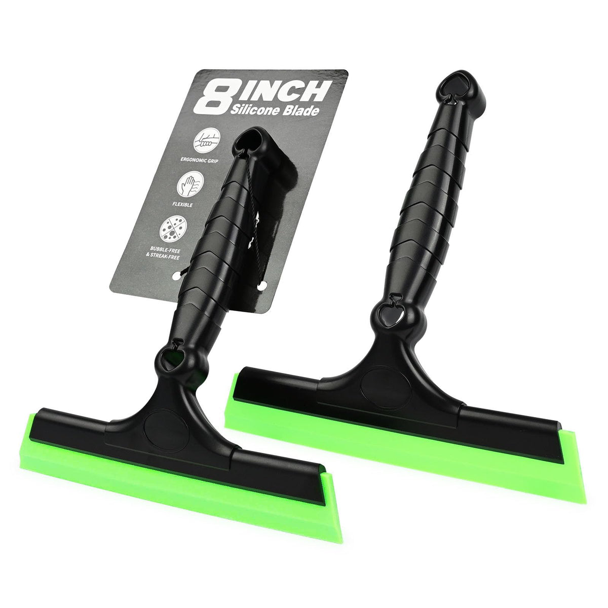 EHDIS two-pack front view showing green 8-inch silicone squeegees for quick cleaning
