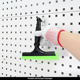 EHDIS squeegee removing soap from shower door delivering streak-reduced glass