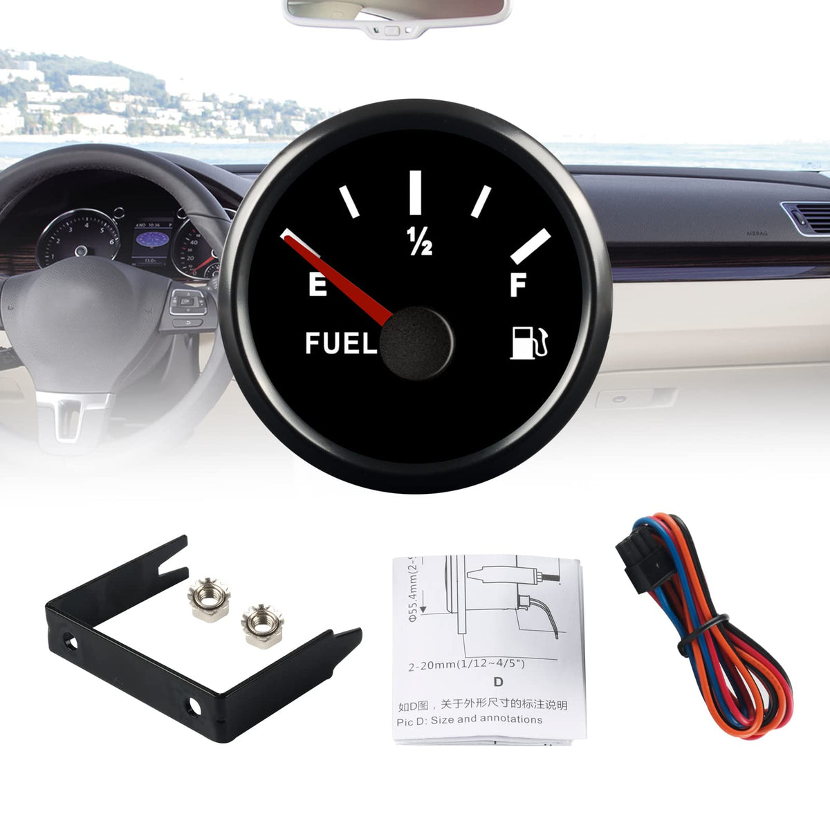 EIKLIM gauge lit with red LED demonstrating night readability benefit