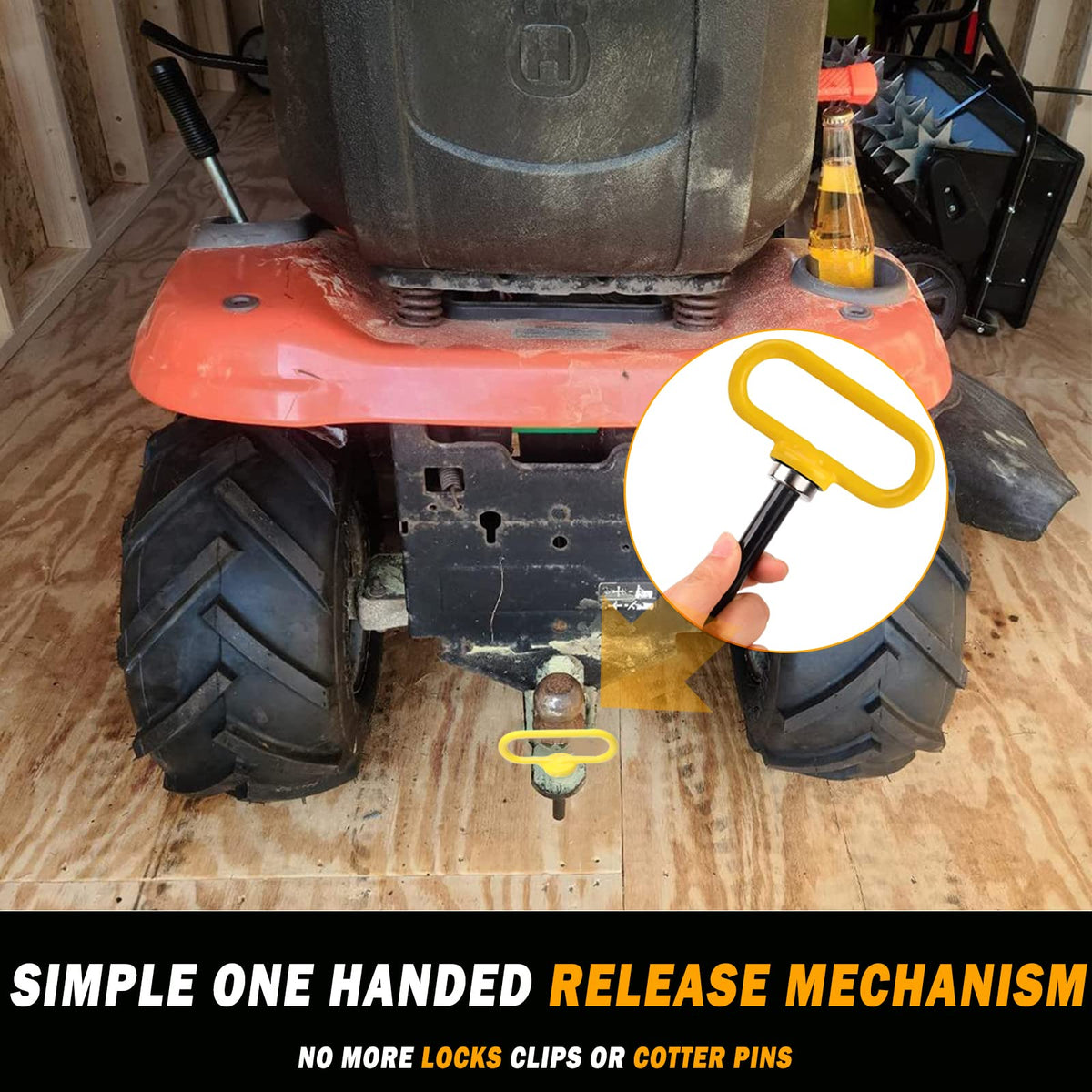 EilxMag in use on a lawn mower easing quick attachment and alignment