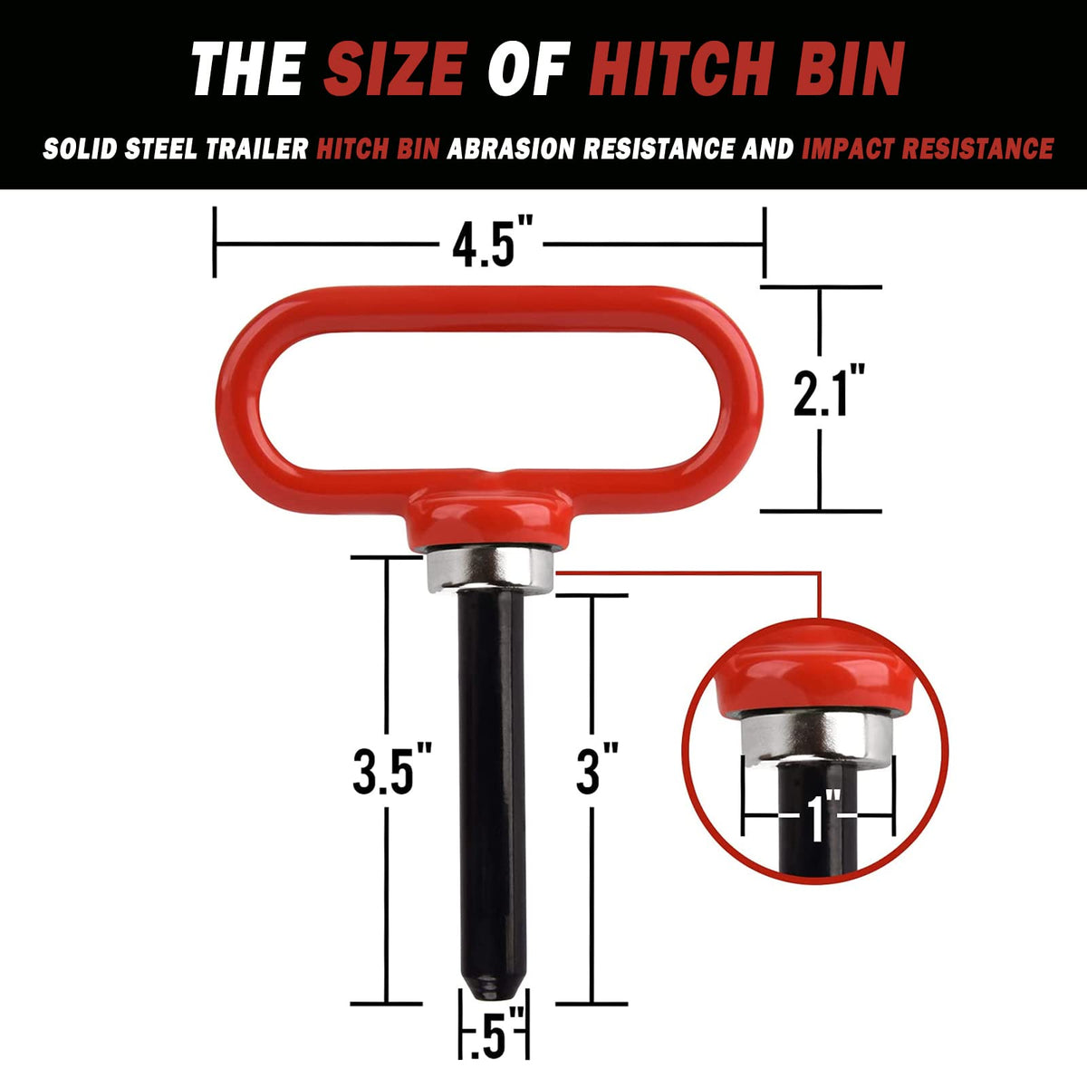 EilxMag magnetic hitch pin close-up highlighting powerful neodymium magnet strength