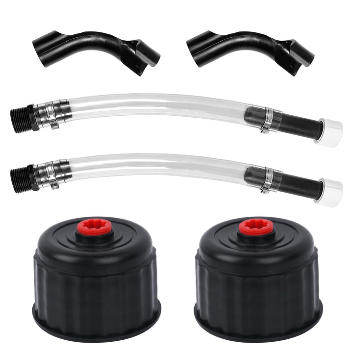 EINDER front view of cap kit showing two caps and hoses for quick replacement