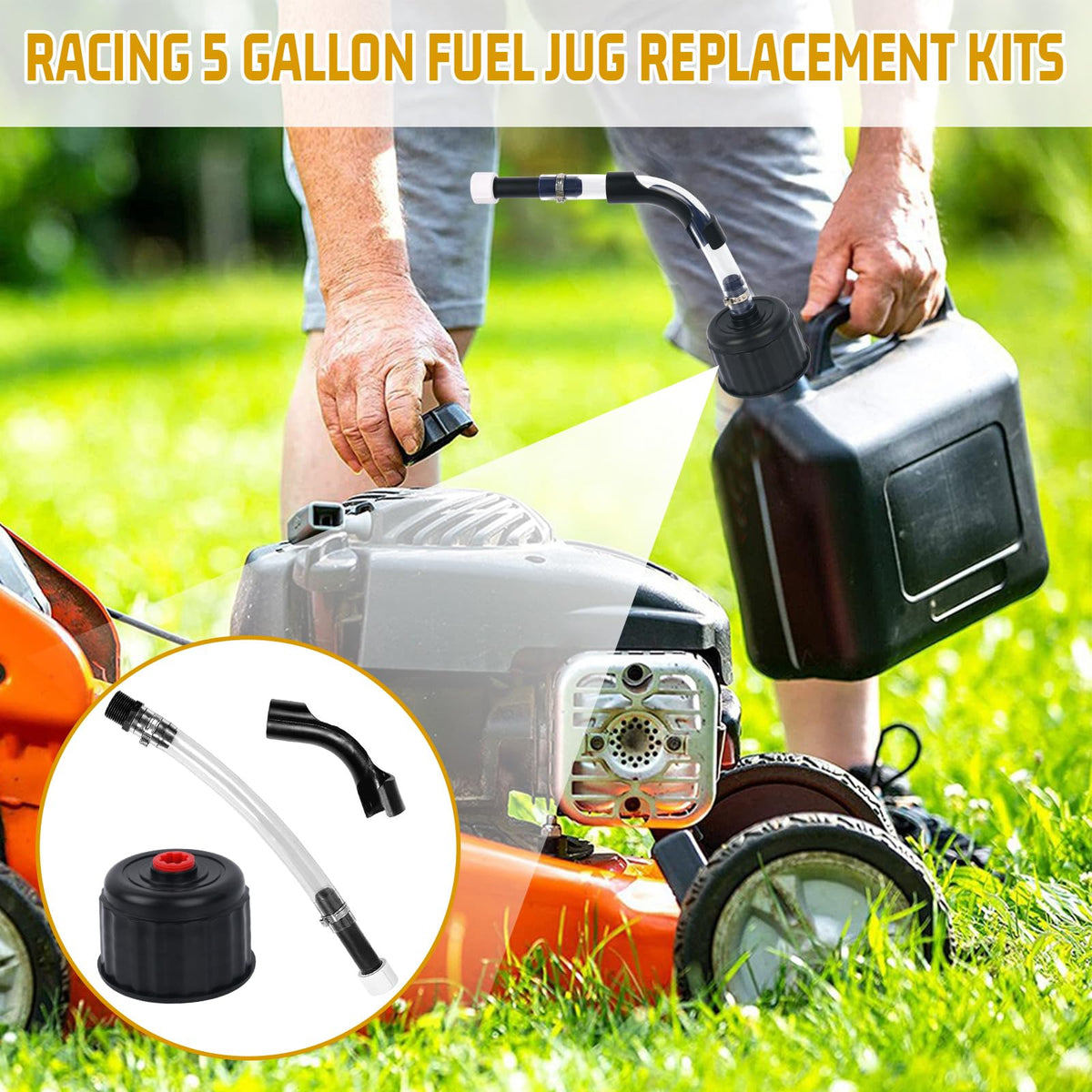 EINDER cap and hose installed on VP-style fuel jug for reliable refueling