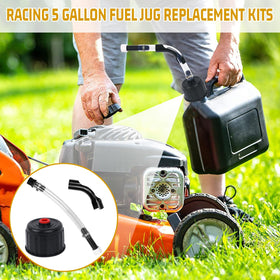 EINDER cap and hose installed on VP-style fuel jug for reliable refueling