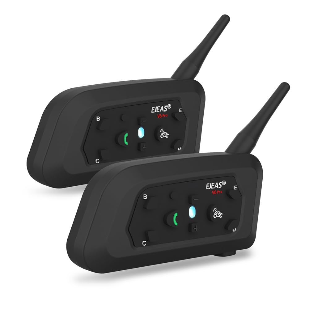 EJEAS V6 Pro front pair showing compact intercom units and easy controls