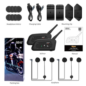 EJEAS V6 Pro in-use on motorcycle illustrating group communication benefit