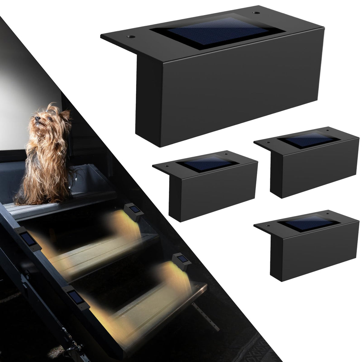 EJYTRVT front view of four-pack step lights showing packaging and product benefits