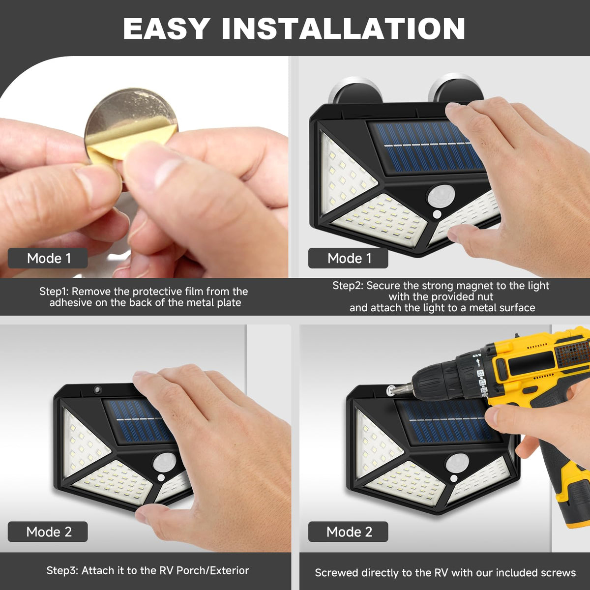 EJYTRVT illuminating a camper porch, shows improved safety and convenience