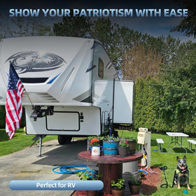 EJYTRVT at campsite on RV exhibiting quick, no-drill installation advantage