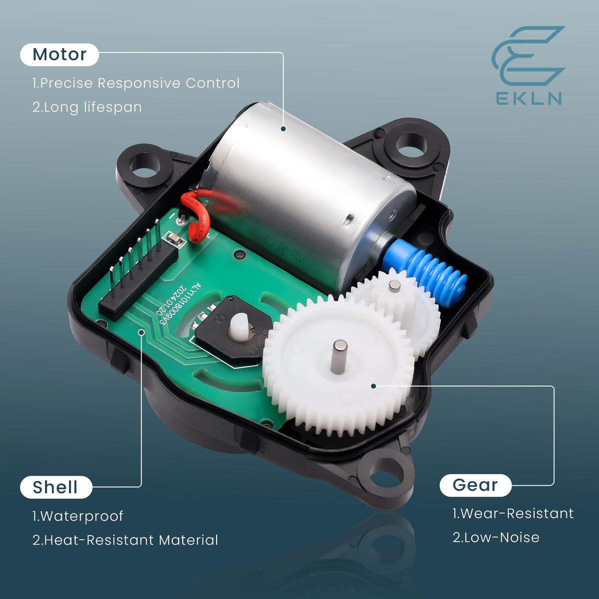 EKLN actuator next to ruler showing compact size for easy dash installation