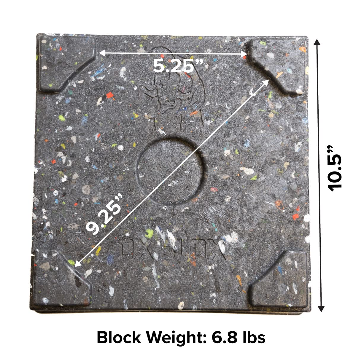 EKON OX BLOX MAXX recessed pad close-up fits 9-inch round jack foot securely