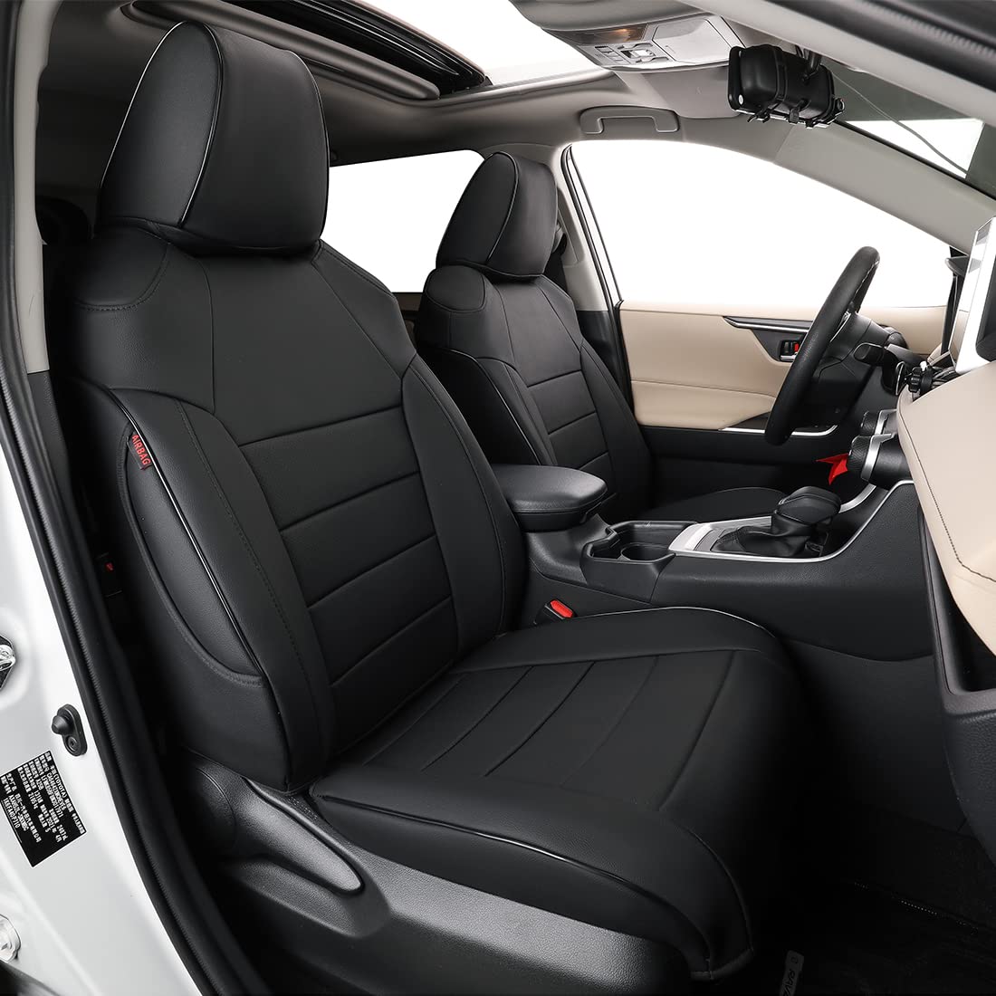 EKR front seat view showing custom-fit black faux leather and upgraded look