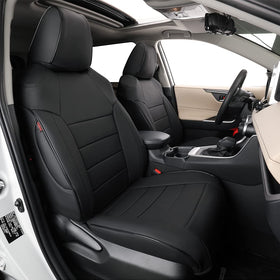 EKR front seat view showing custom-fit black faux leather and upgraded look