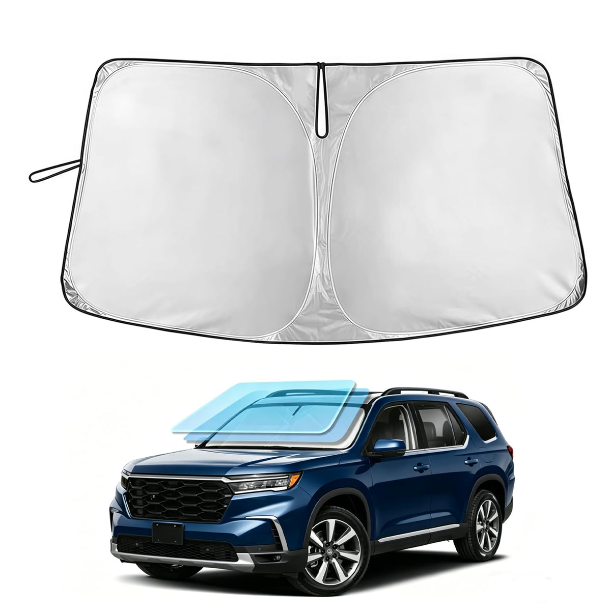 EKUWU front windshield coverage showing full-fit and sun protection
