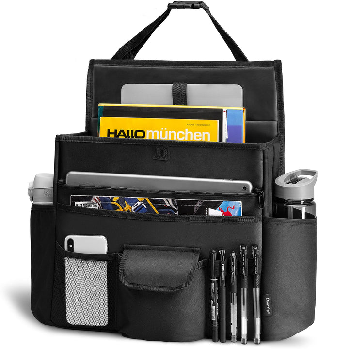Elantrip front view showing organized compartments and quick-access benefit