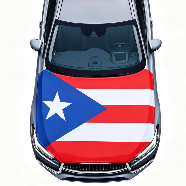 ElaraBerry Puerto Rico flag hood cover front view shows vibrant design and protection