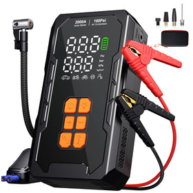 Elccyu front view of jump starter showing ports and rugged casing, reliable emergency power
