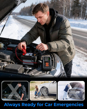 Elccyu inflating a car tire on roadside, quick recovery and peace of mind