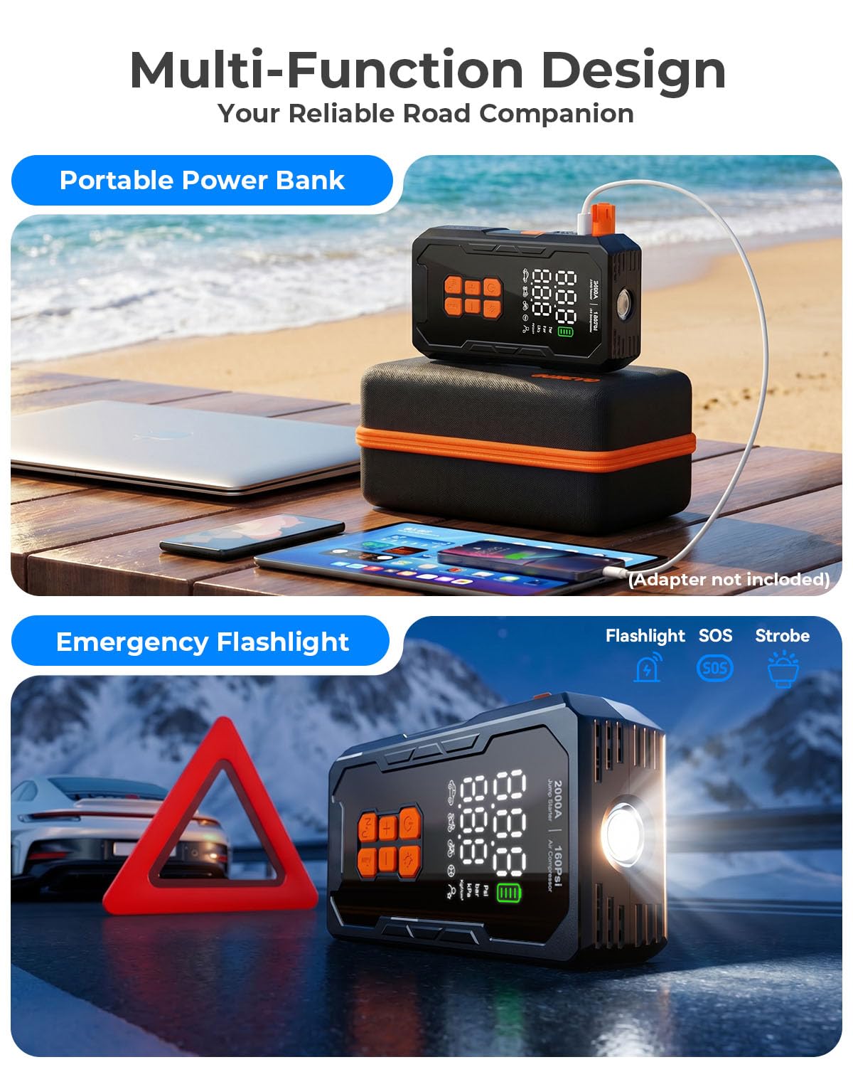 Elccyu next to a hand showing compact size, portable powerful multi-function tool