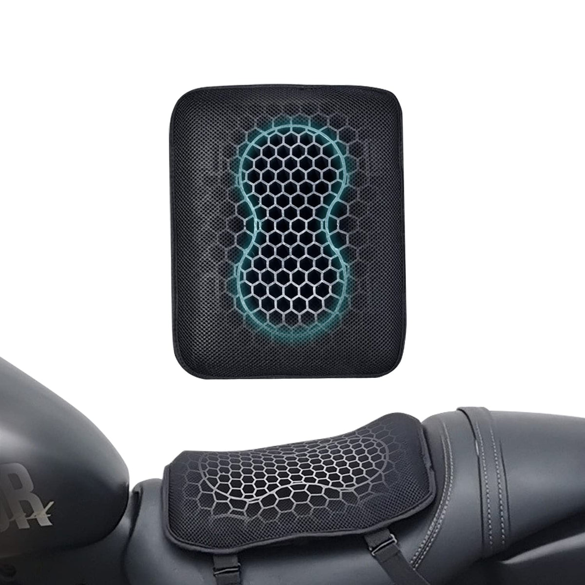 ELCYCO front view of gel seat cushion showing fit and comfort benefit